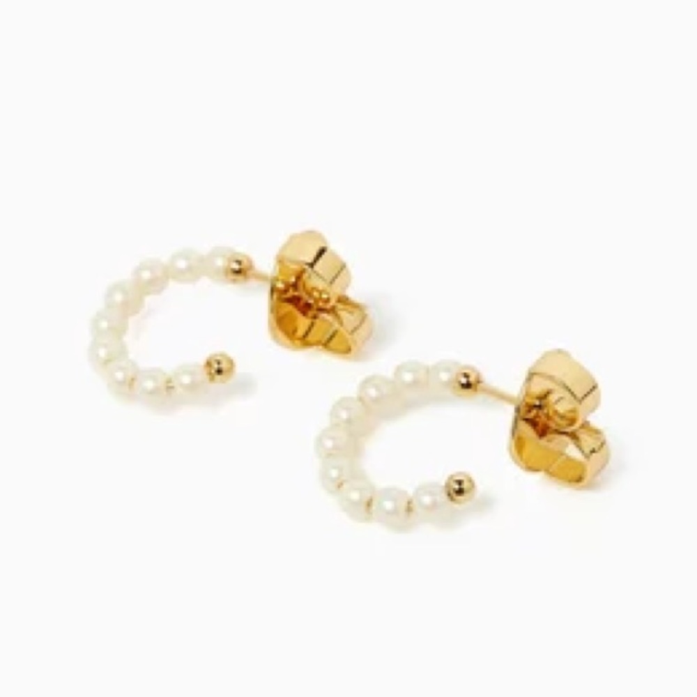 Kate Spade Tiny Twinkles Mini Pearl Mini Hoop Huggie Earrings